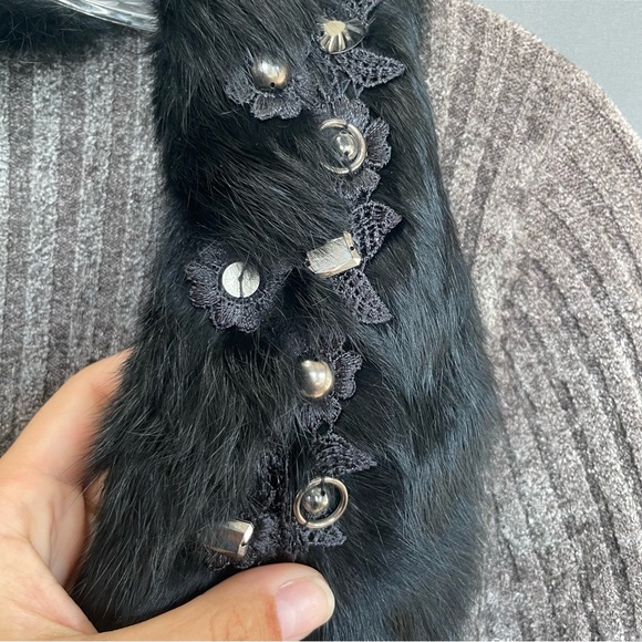 CARINA SZ Medium faux fur bedazzled cardigan with chain, ruffle and bead details - Picture 11 of 12